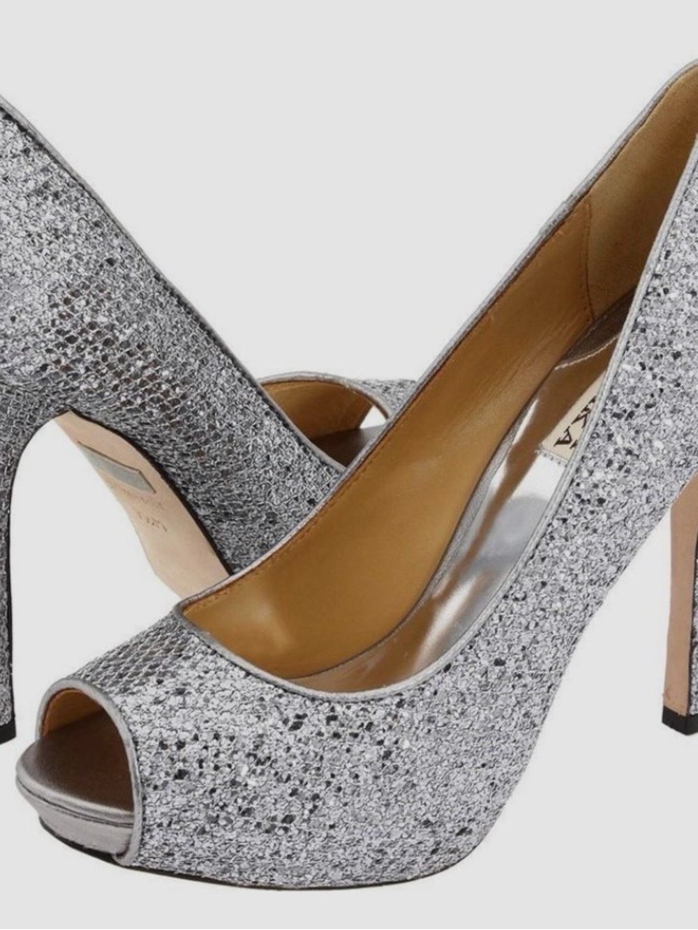 Badgley Mischka Humbie II Silver Glitter Peep-Toe Pumps 10